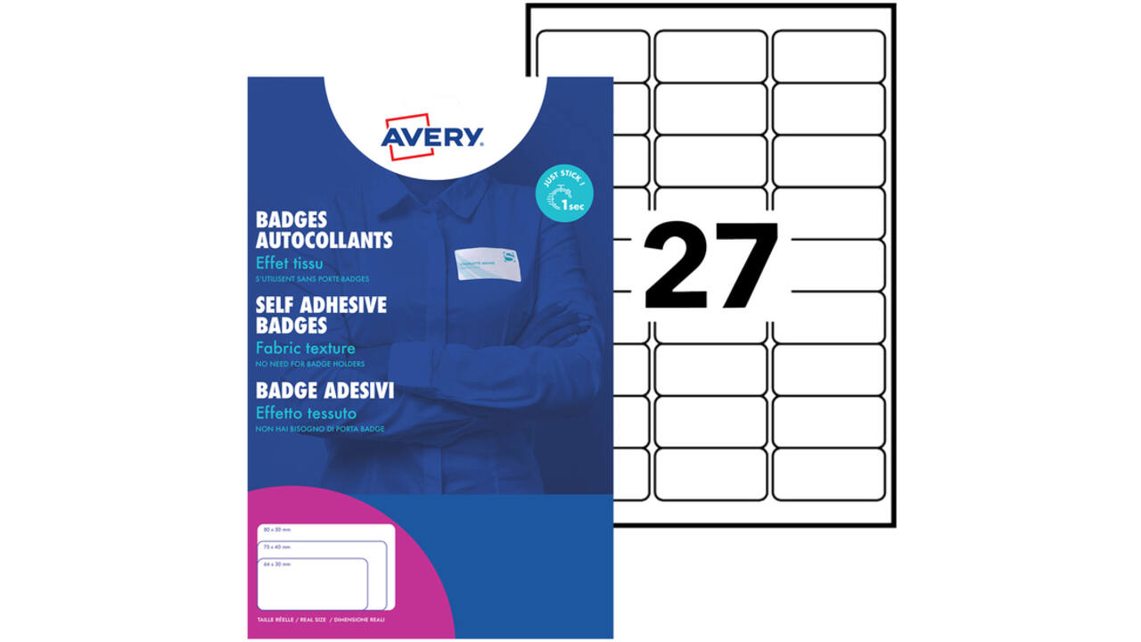 Naambadge etiket Avery L4784-20 63.5x29.6mm zk 540stuks
