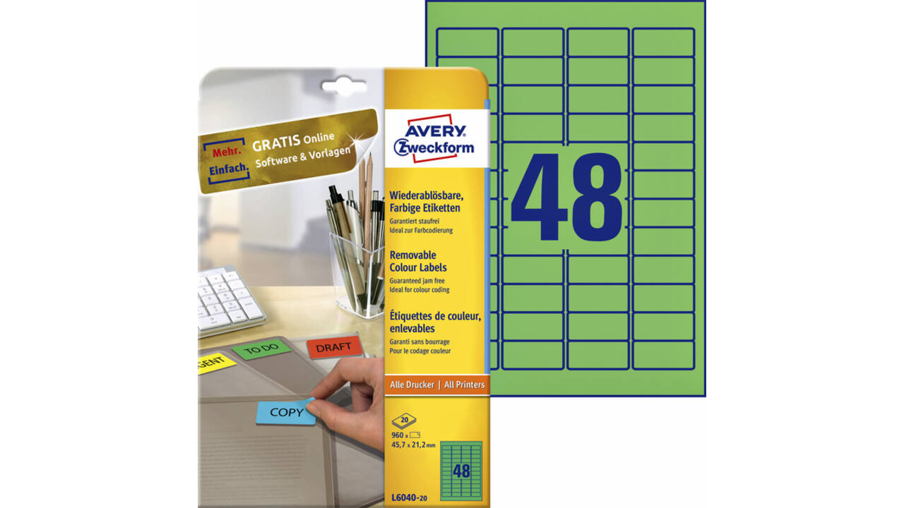 Etiket Avery Zweckform L6040-20 45.7x21.2mm groen 960stuks