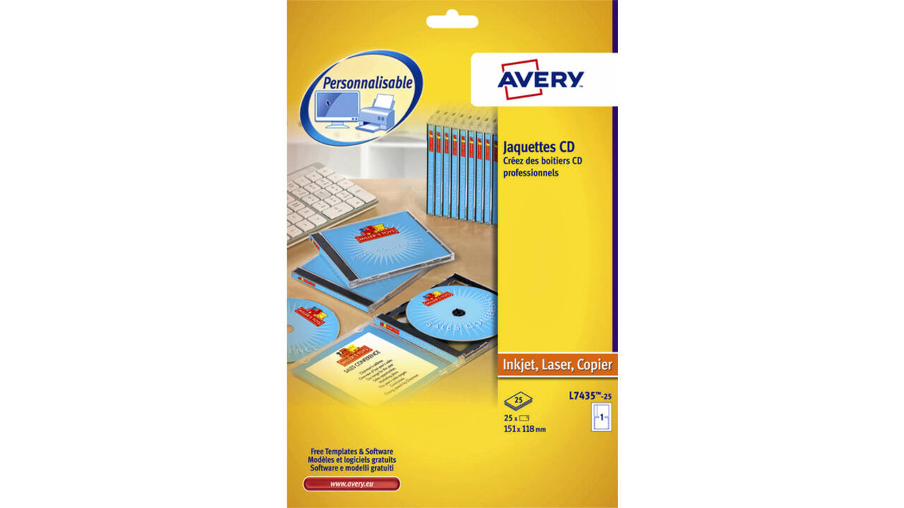 Cd inlegkaart Avery L7435-25 151x118mm