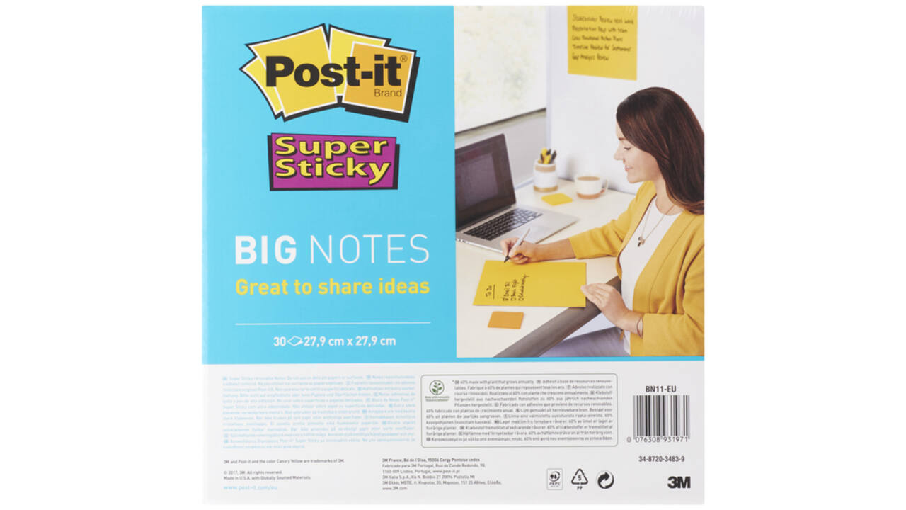 Memoblok Post-it Super Sticky Big Notes BN11-EU geel 279x279mm