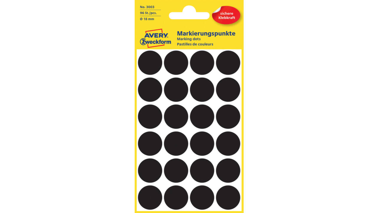 Etiket Avery Zweckform 3003 rond 18mm zwart 96stuks