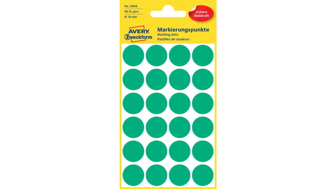Etiket Avery Zweckform 3006 rond 18mm groen 96stuks