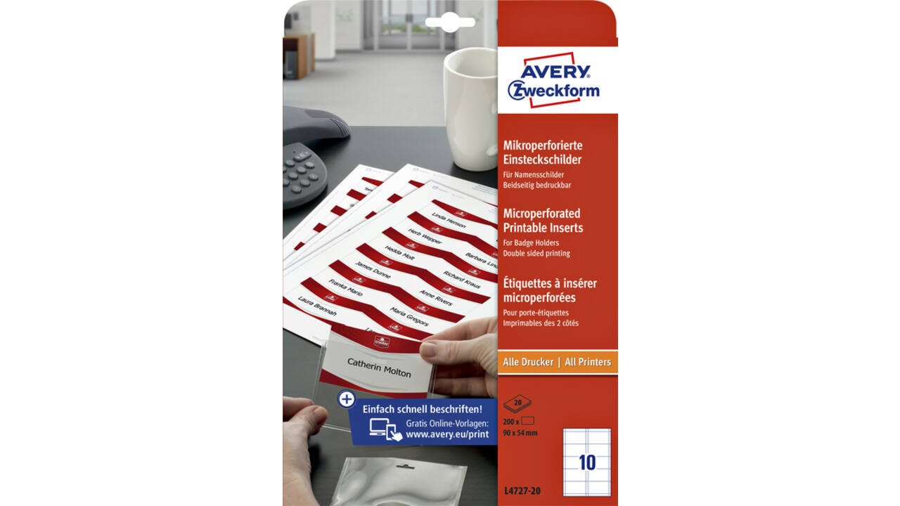 Badgekaart Avery L4727-20 54x90mm microperforatie