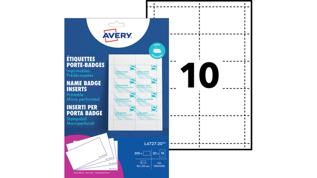 Badgekaart Avery L4727-20 54x90mm microperforatie