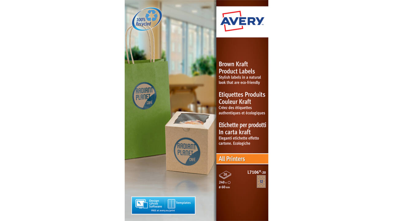 Etiket Avery L7106-20 60mm bruin 240stuks