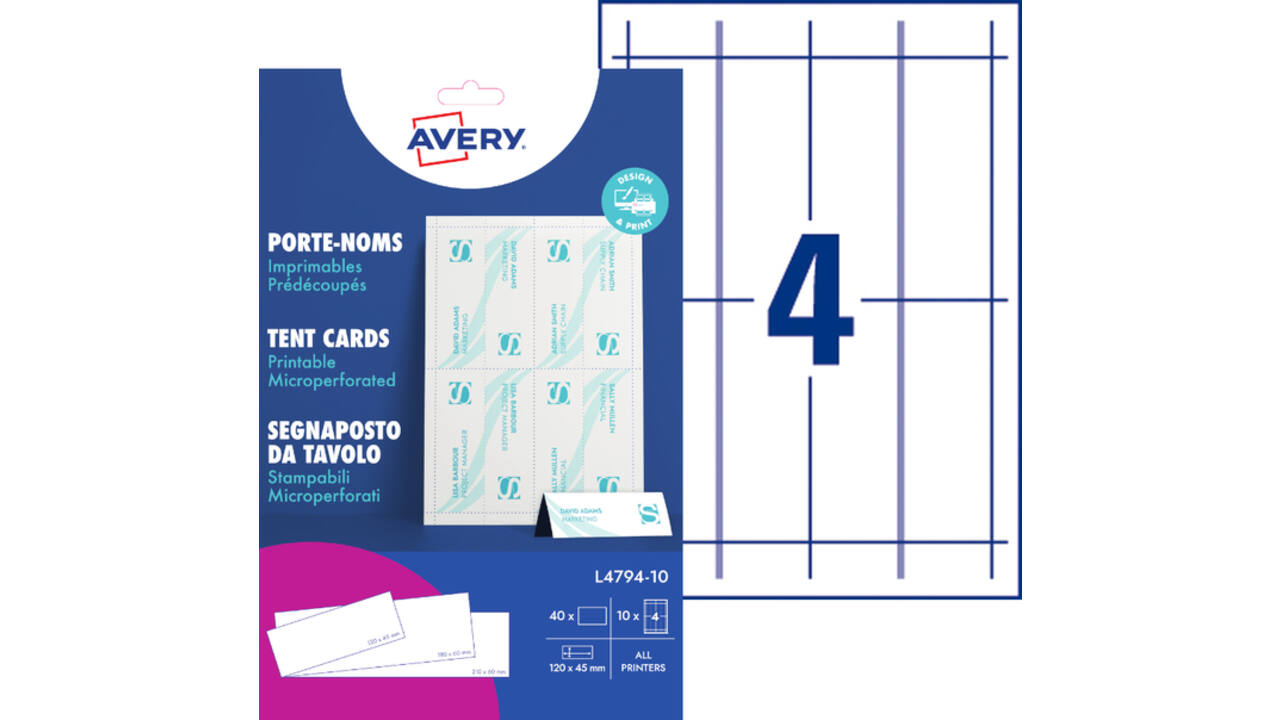 Tafelnaambord Avery L4794-10 120x45mm wit 40stuks