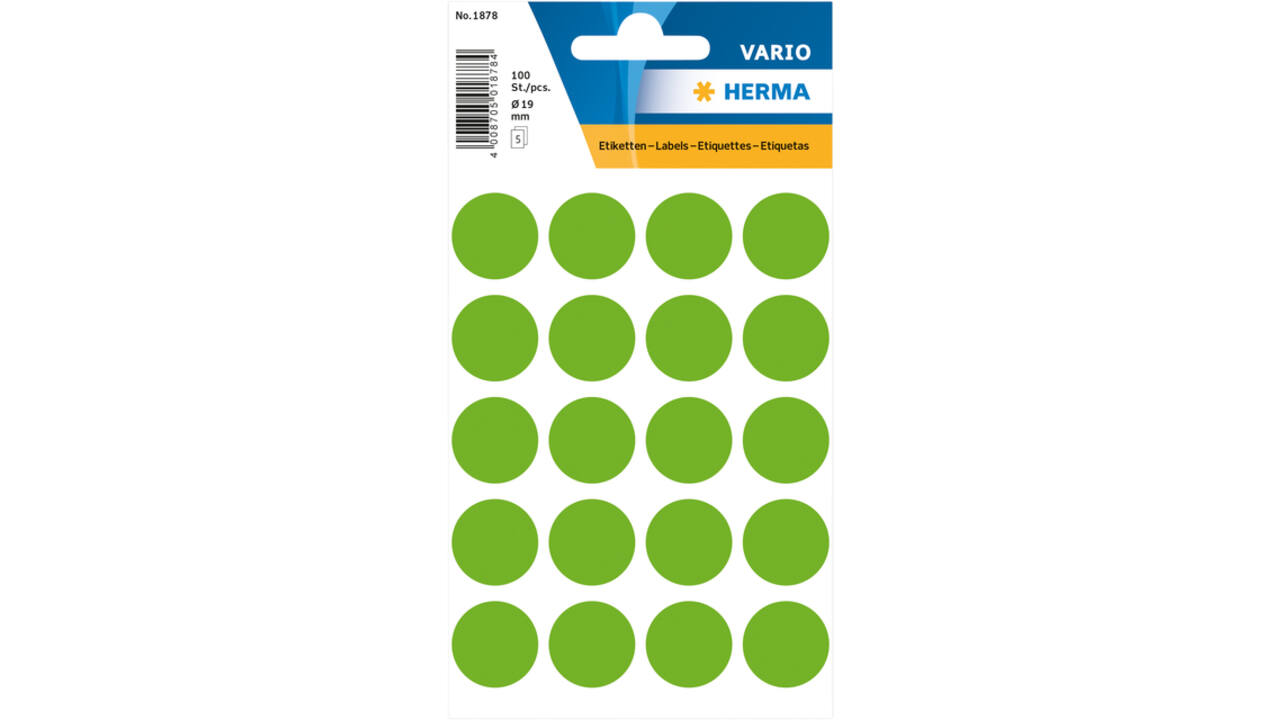 Etiket HERMA 1878 rond 19mm fluor groen 100stuks