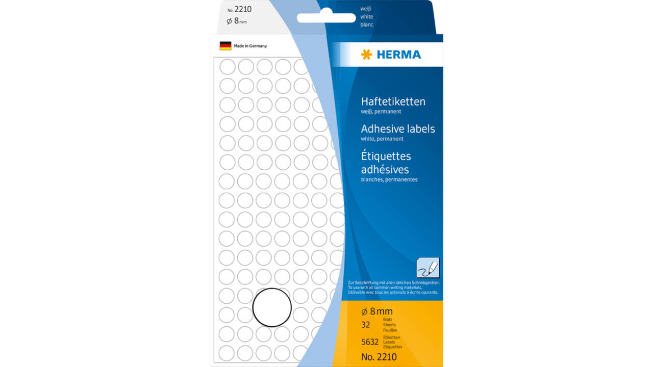 Etiket HERMA 2210 rond 8mm wit 5632stuks