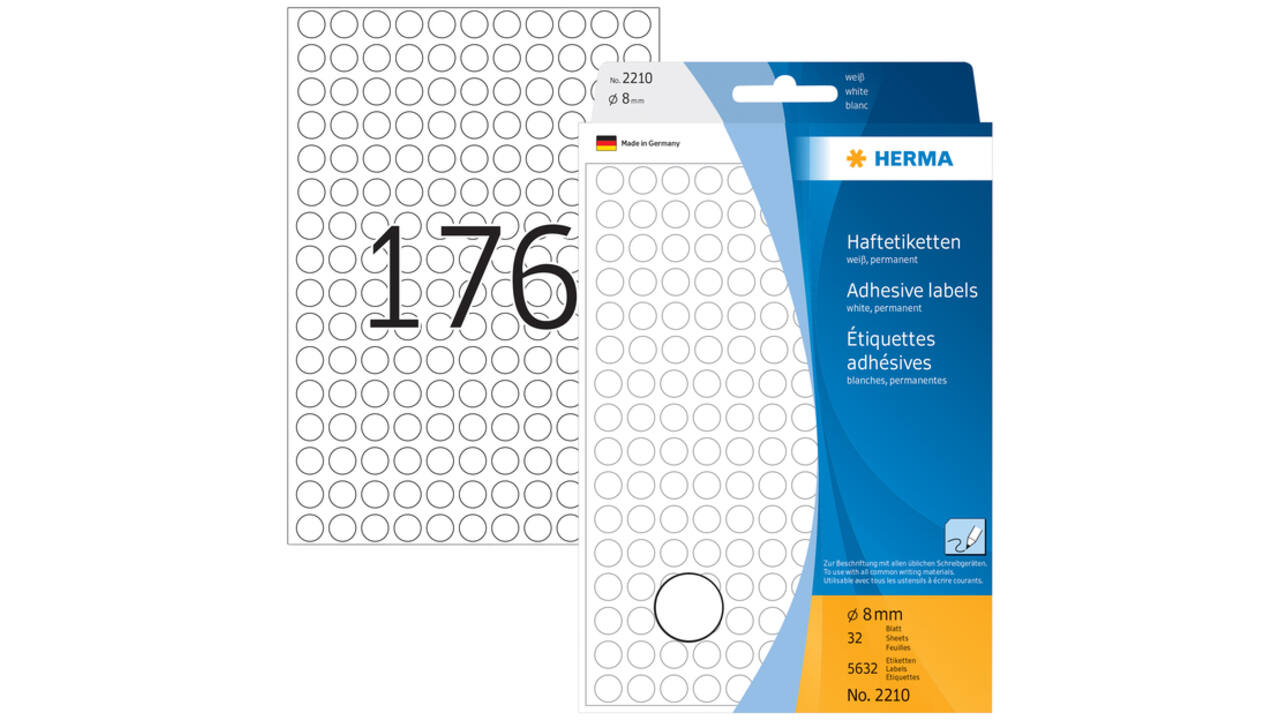 Etiket HERMA 2210 rond 8mm wit 5632stuks