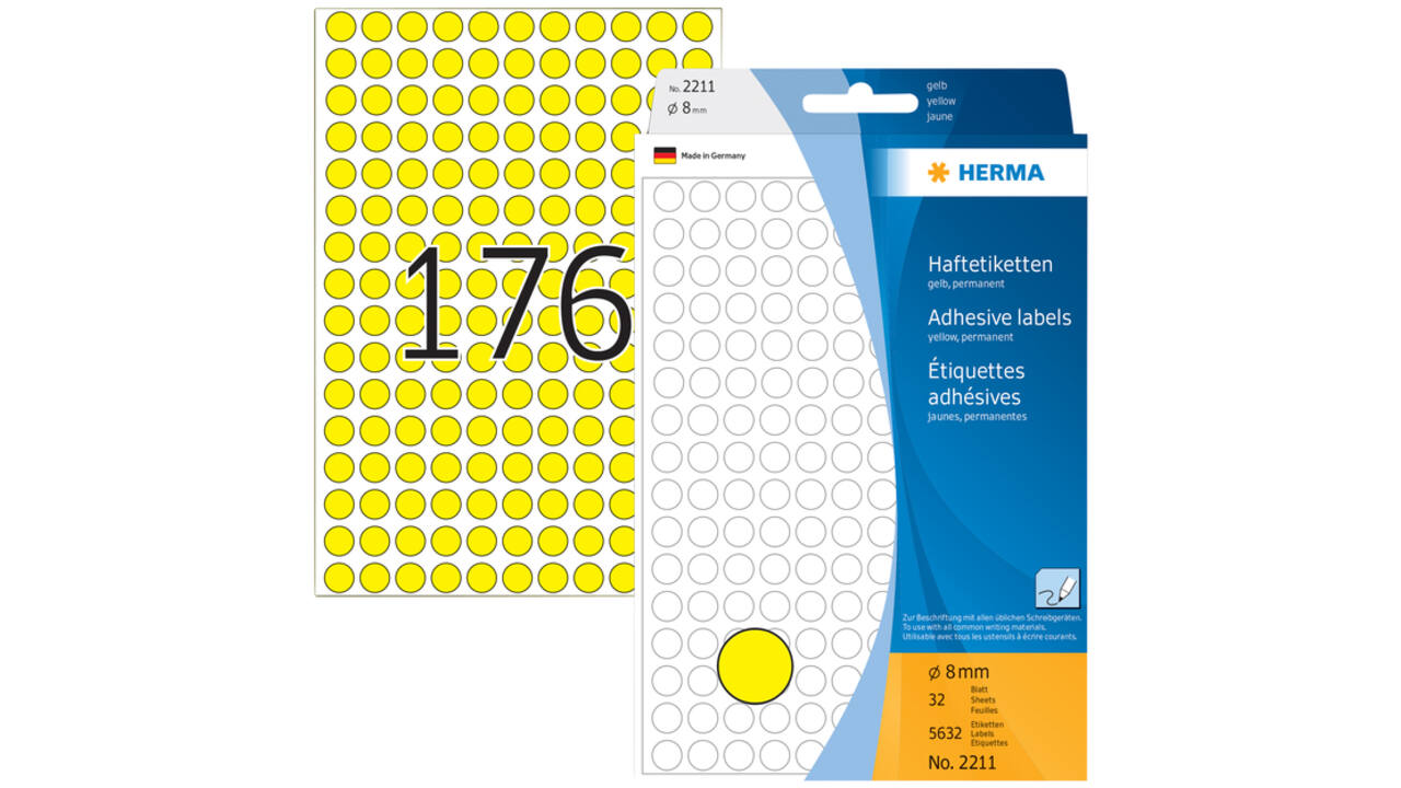 Etiket HERMA 2211 rond 8mm geel 5632stuks