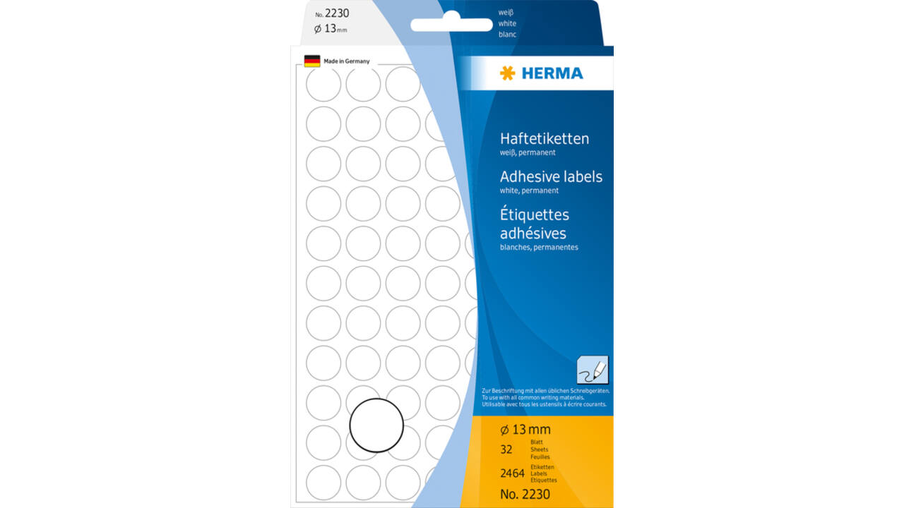 Etiket HERMA 2230 rond 13mm wit 2464stuks