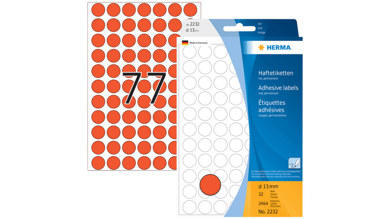 Etiket HERMA 2232 rond 13mm rood 2464stuks