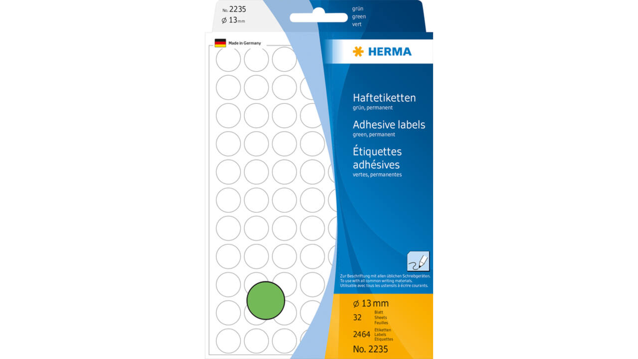 Etiket HERMA 2235 rond 13mm groen 2464stuks