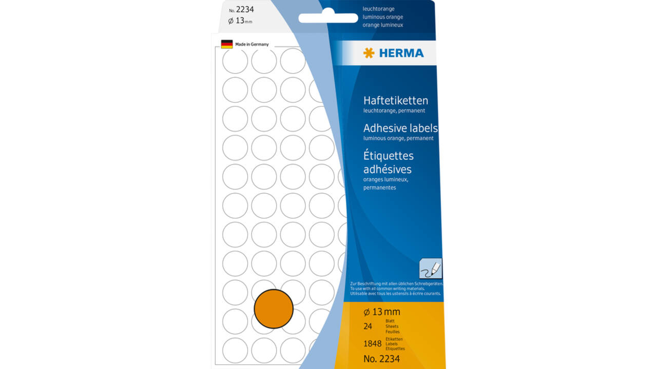Etiket HERMA 2234 rond 13mm fluor oranje 1848stuks