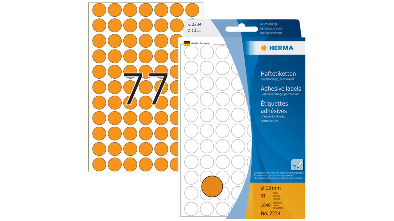 Etiket HERMA 2234 rond 13mm fluor oranje 1848stuks