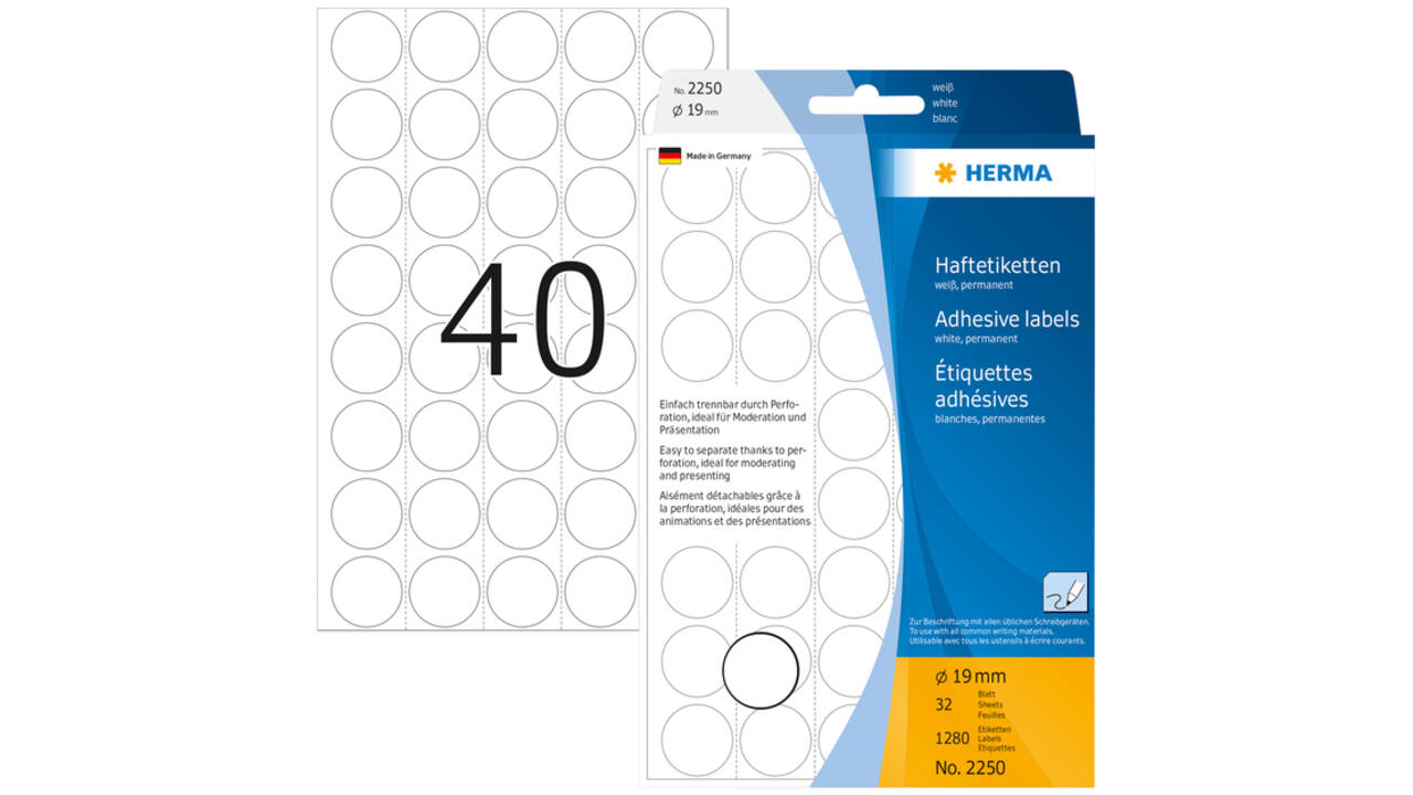 Etiket HERMA 2250 rond 19mm wit 1280stuks