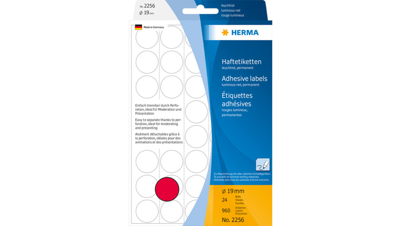 Etiket HERMA 2256 rond 19mm fluor rood 960stuks
