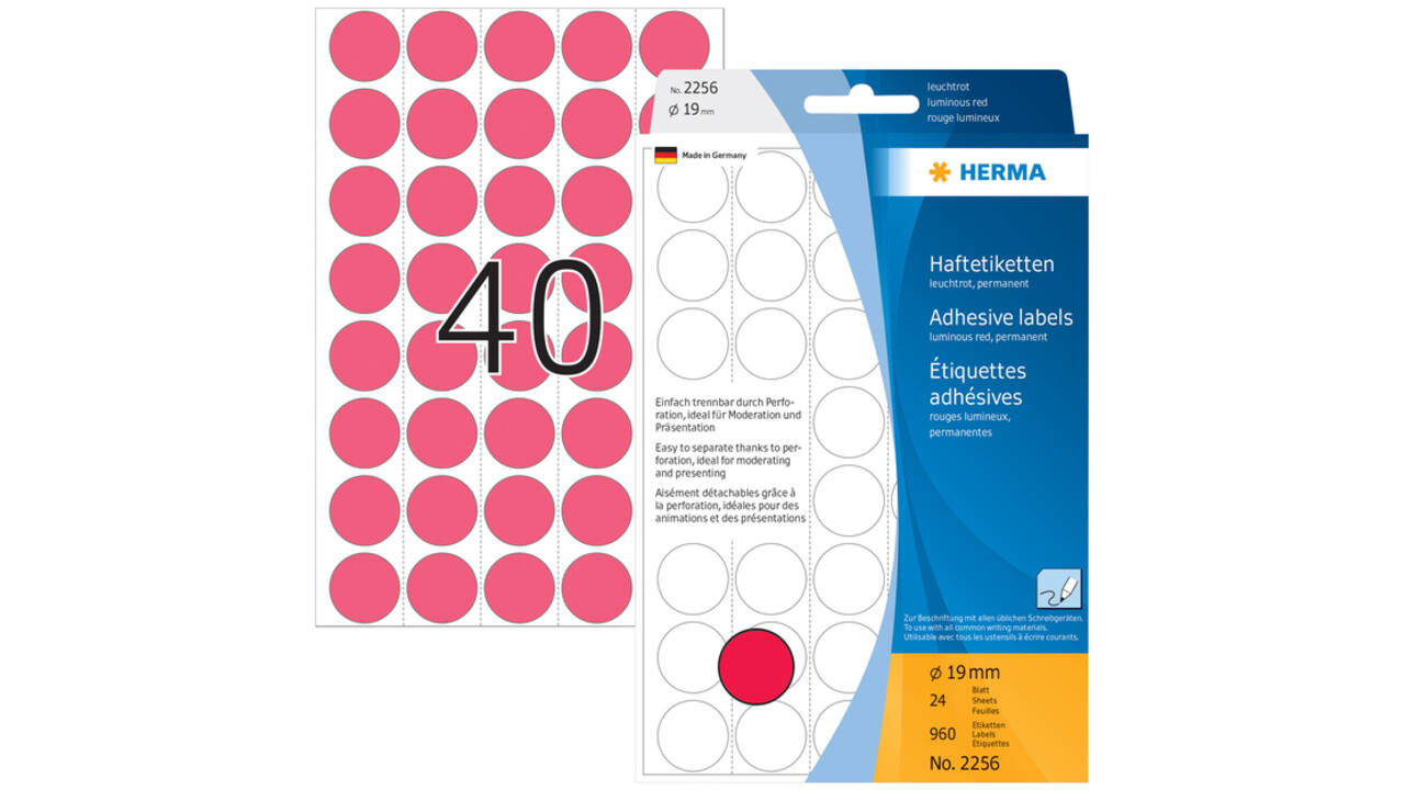 Etiket HERMA 2256 rond 19mm fluor rood 960stuks