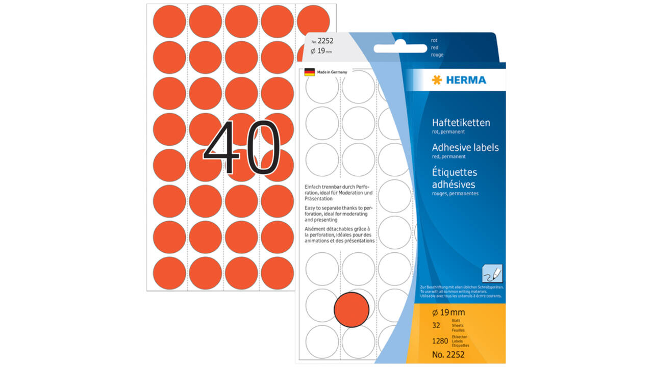 Etiket HERMA 2252 rond 19mm rood 1280stuks