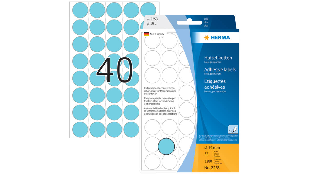 Etiket HERMA 2253 rond 19mm blauw 1280stuks