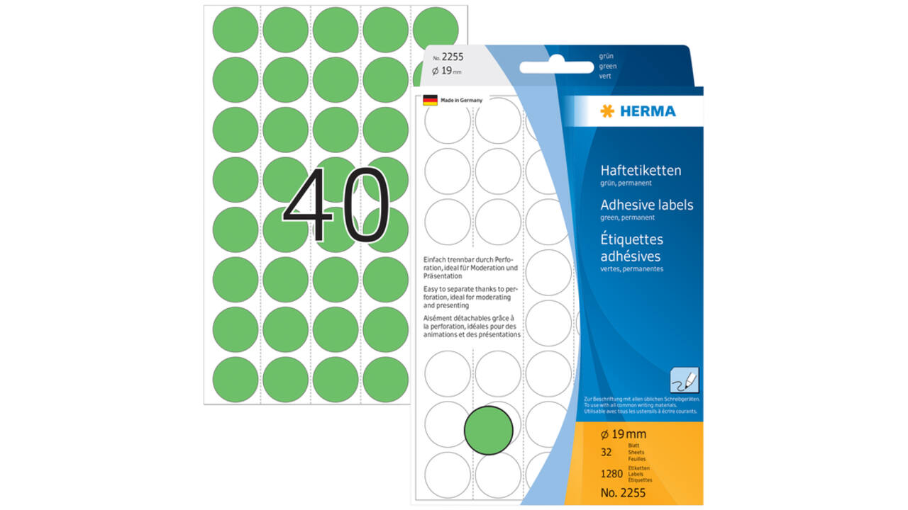 Etiket HERMA 2255 rond 19mm groen 1280stuks