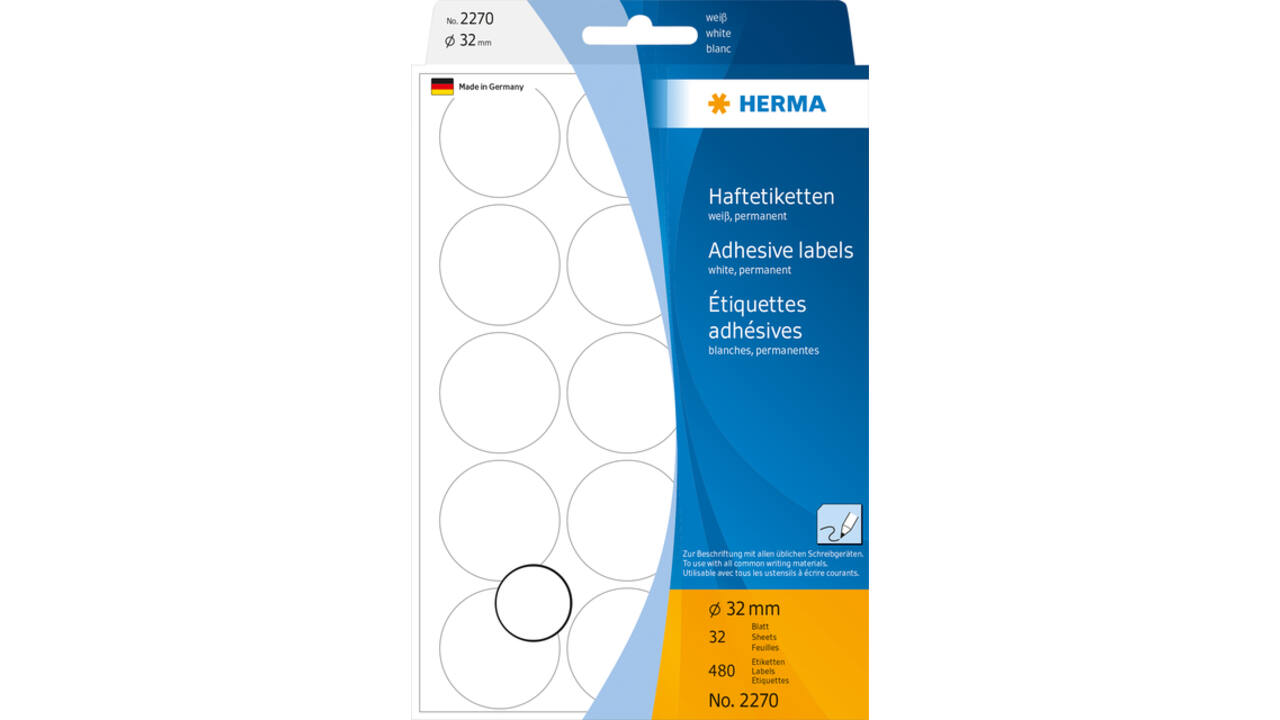 Etiket HERMA 2270 rond 32mm wit 480stuks