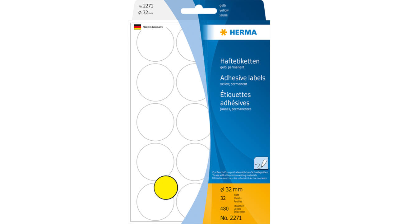 Etiket HERMA 2271 rond 32mm geel 480stuks