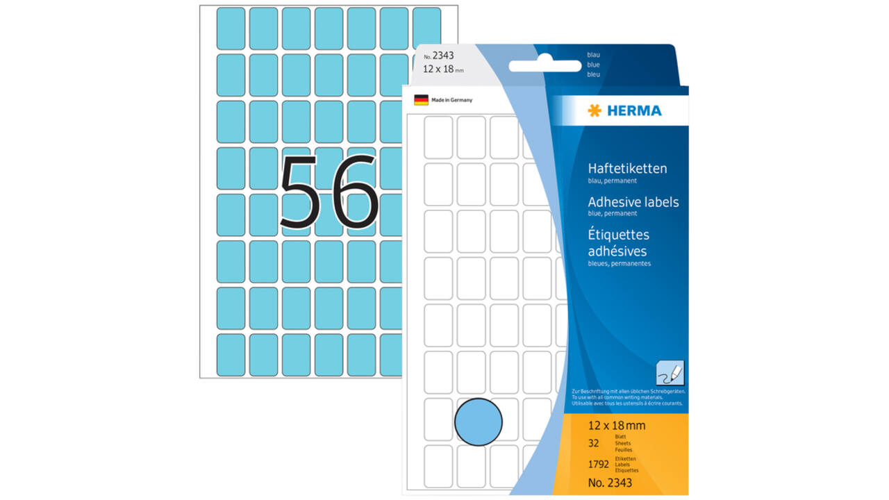Etiket HERMA 2343 12x18mm blauw 1792stuks