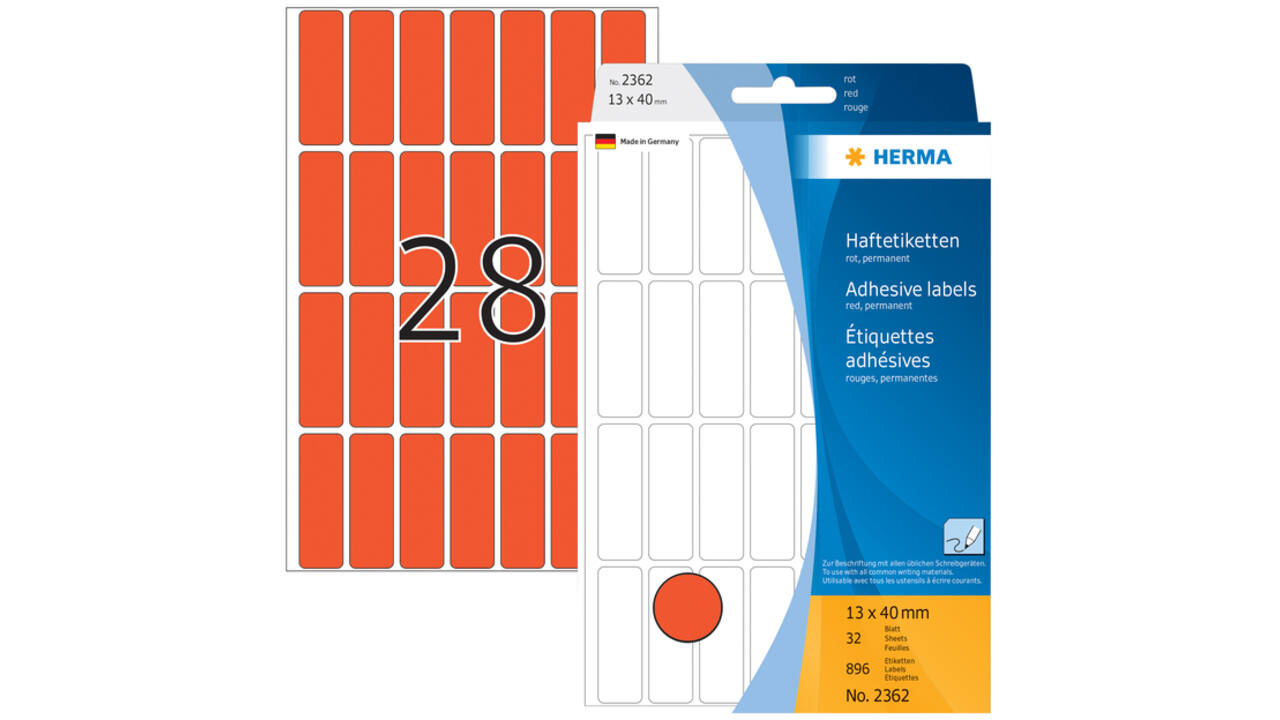 Etiket HERMA 2362 13x40mm rood 896 stuks