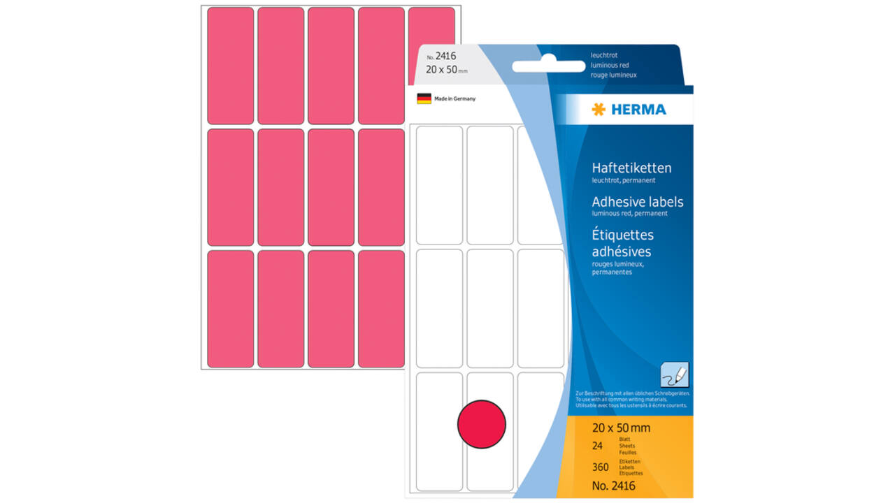 Etiket HERMA 2416 20x50mm fluor rood 360stuks