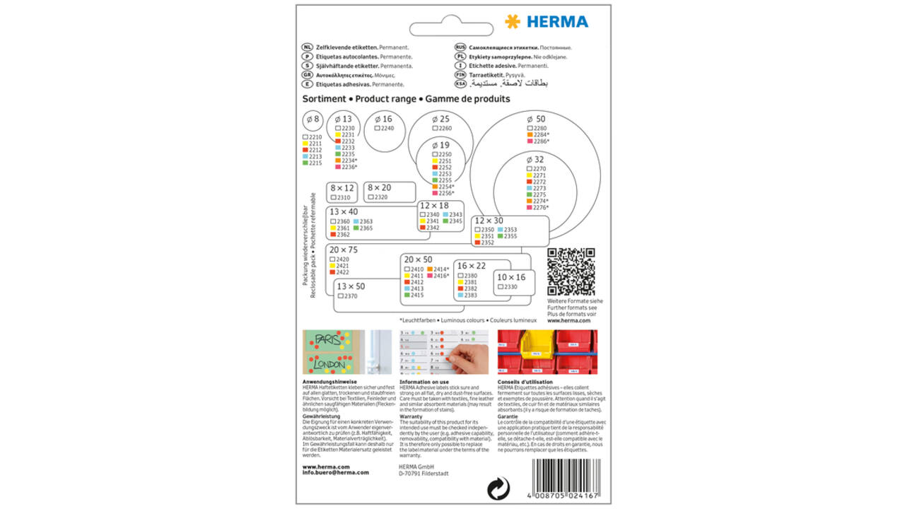 Etiket HERMA 2416 20x50mm fluor rood 360stuks