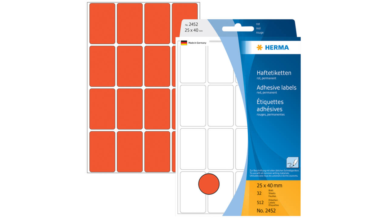 Etiket HERMA 2452 25x40mm rood 512 stuks