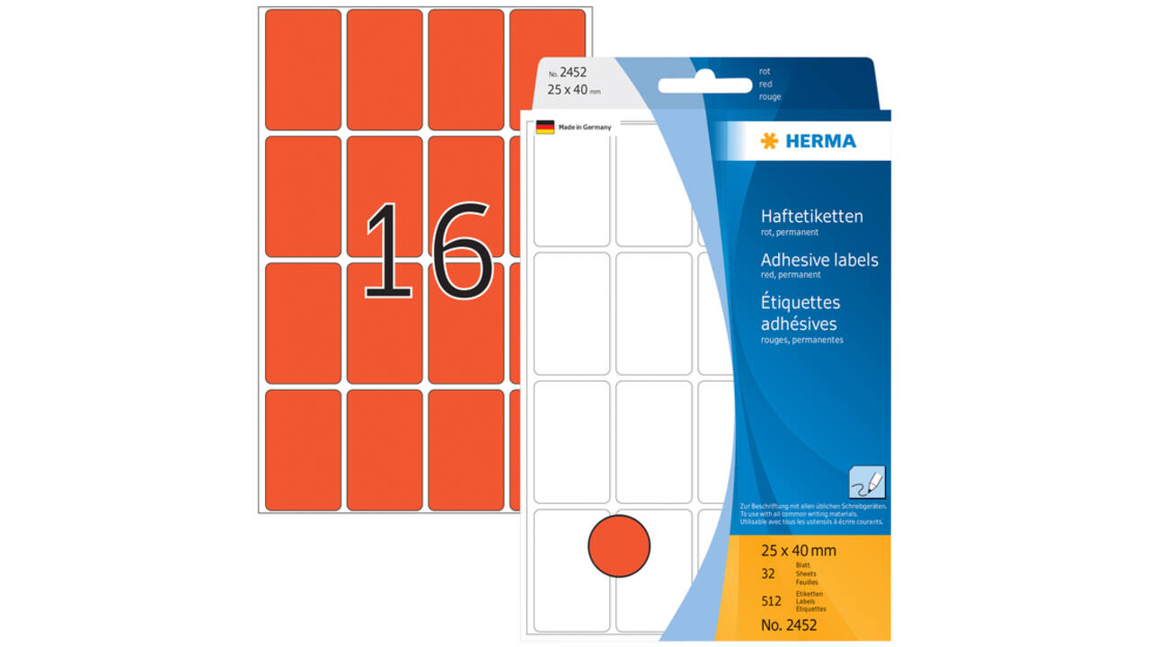 Etiket HERMA 2452 25x40mm rood 512 stuks