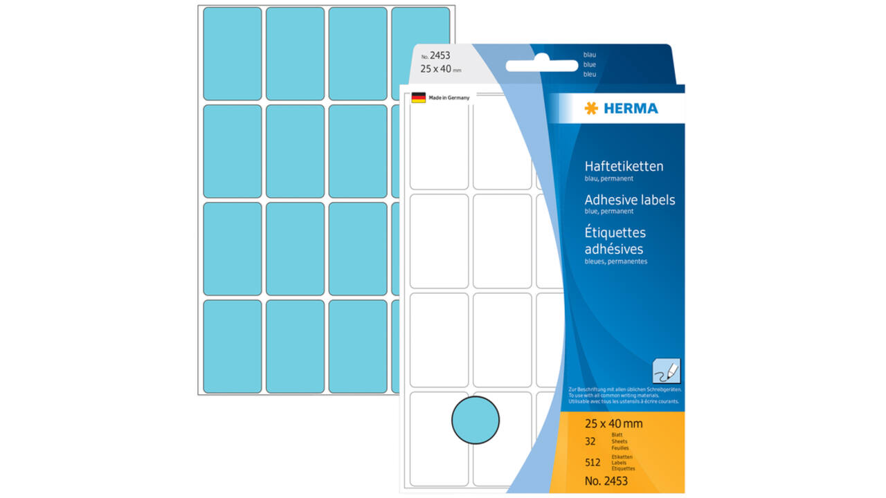 Etiket HERMA 2453 25x40mm blauw 512stuks