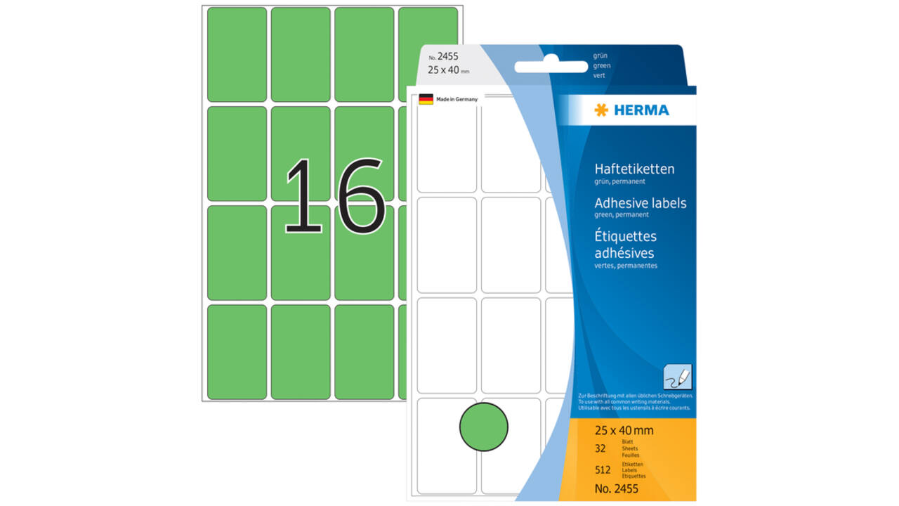 Etiket HERMA 2455 25x40mm groen 512stuks