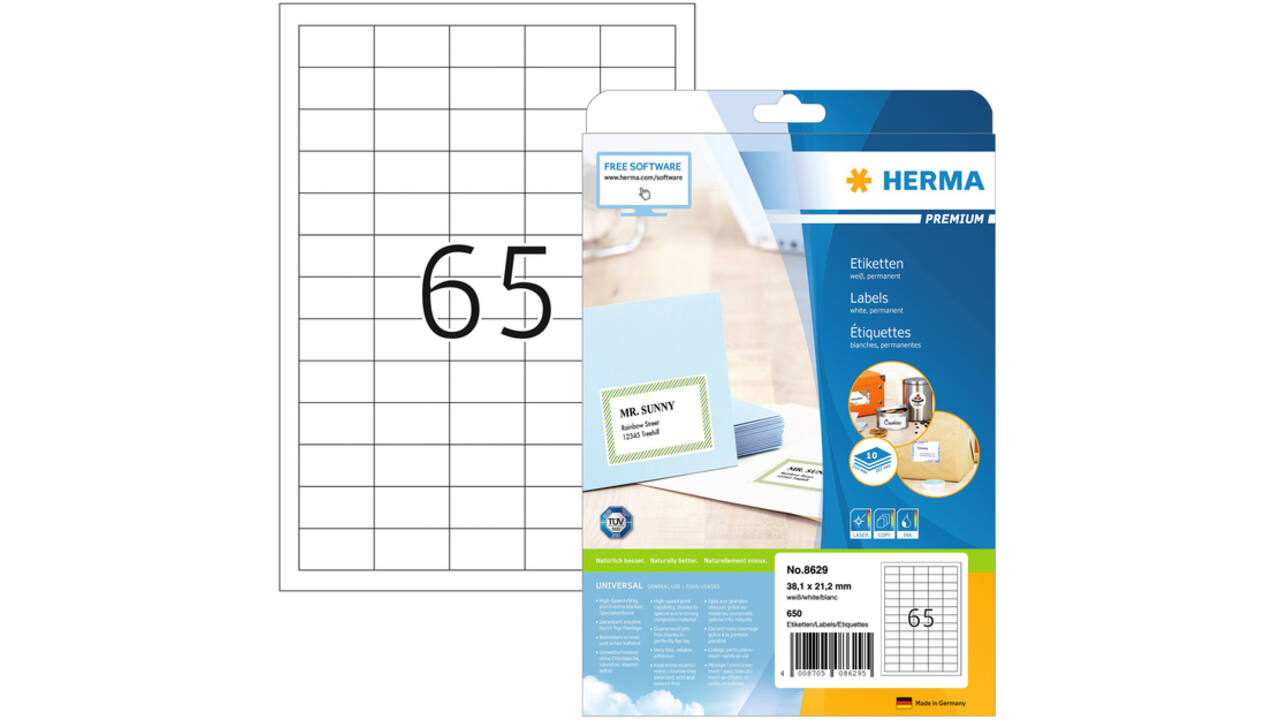 Etiket HERMA 8629 38.1x21.2mm premium wit 650stuks