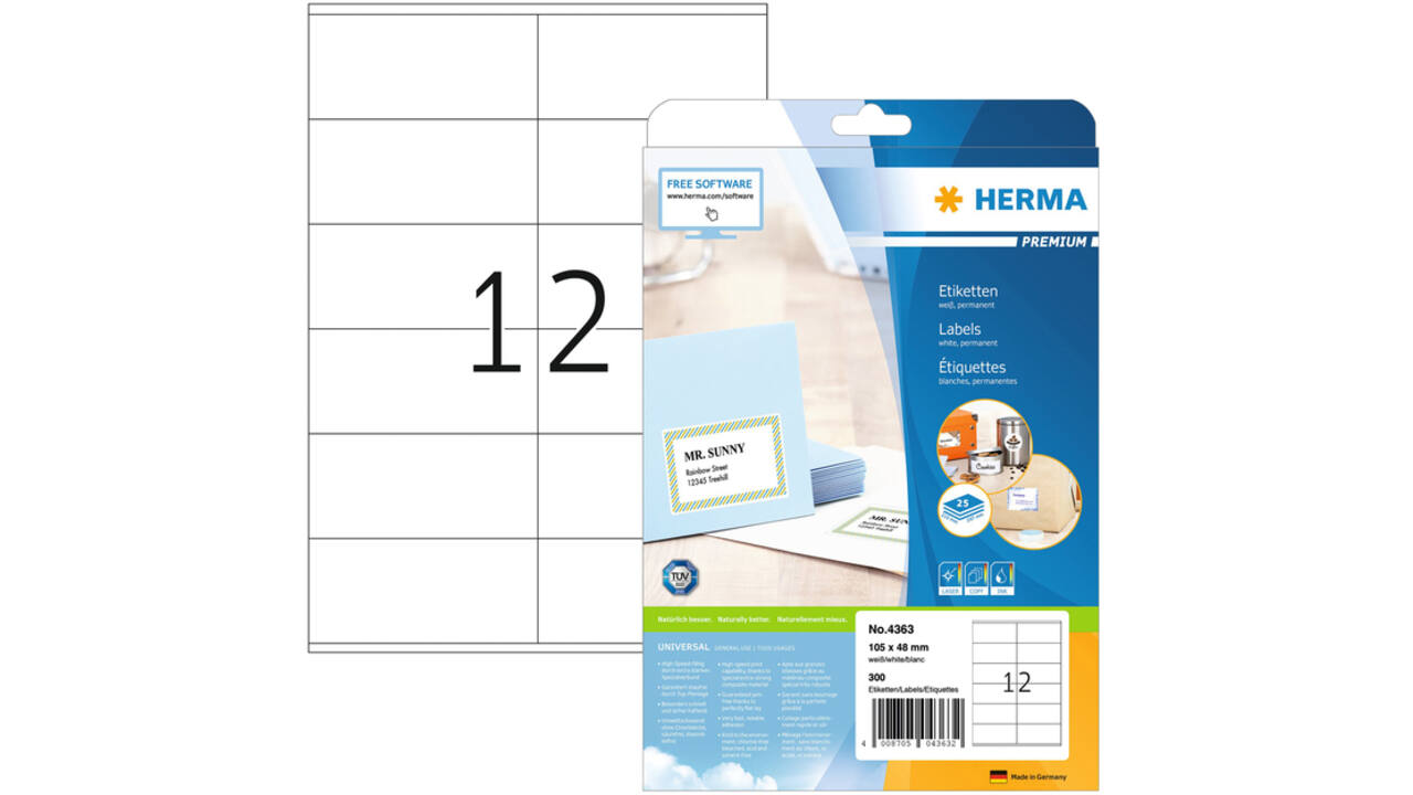 Etiket HERMA 4363 105x48mm premium wit 300stuks