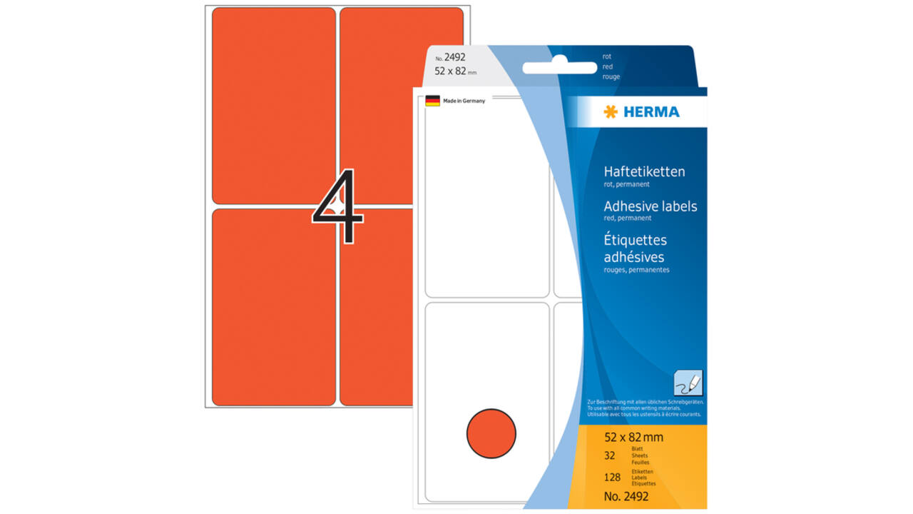 Etiket HERMA 2492 52x82mm rood 128 stuks
