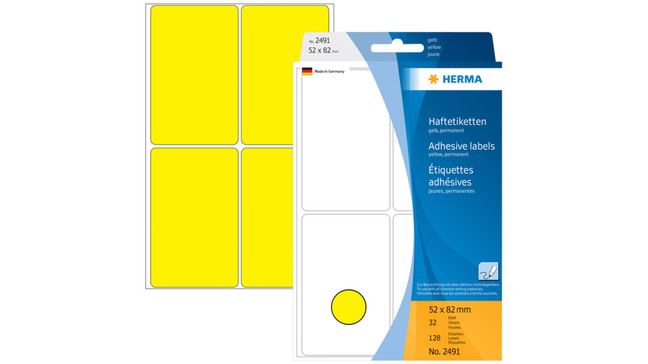 Etiket HERMA 2491 52x82mm geel 128 stuks