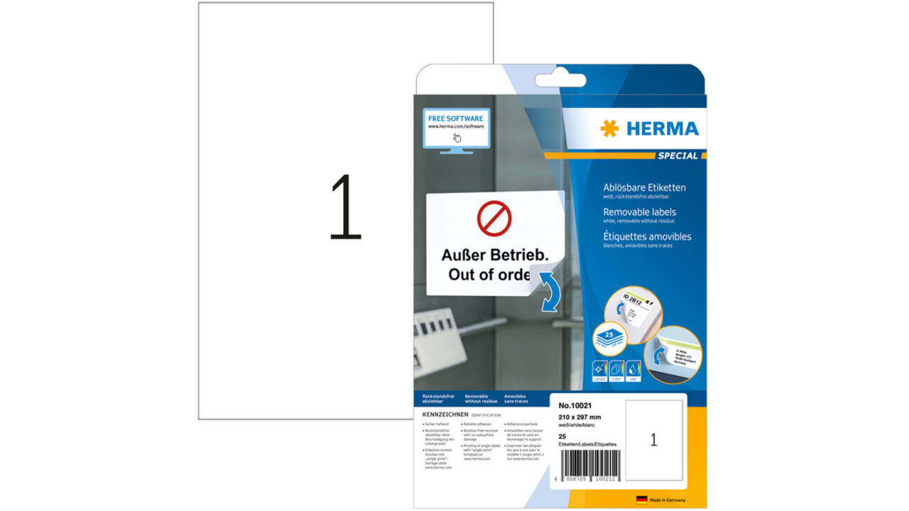 Etiket HERMA 10021 210x297mm A4 verwijderbaar wit 25stuks