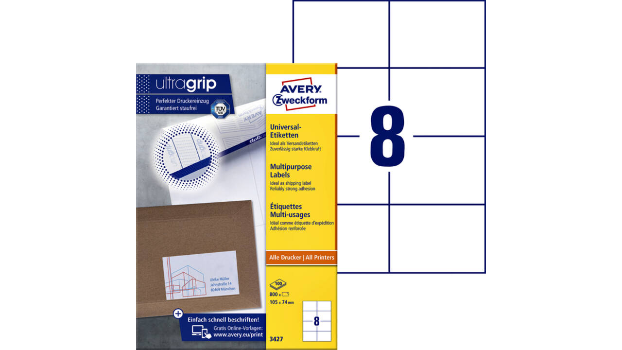 Etiket Avery Zweckform 3427 105x74mm wit 800stuks