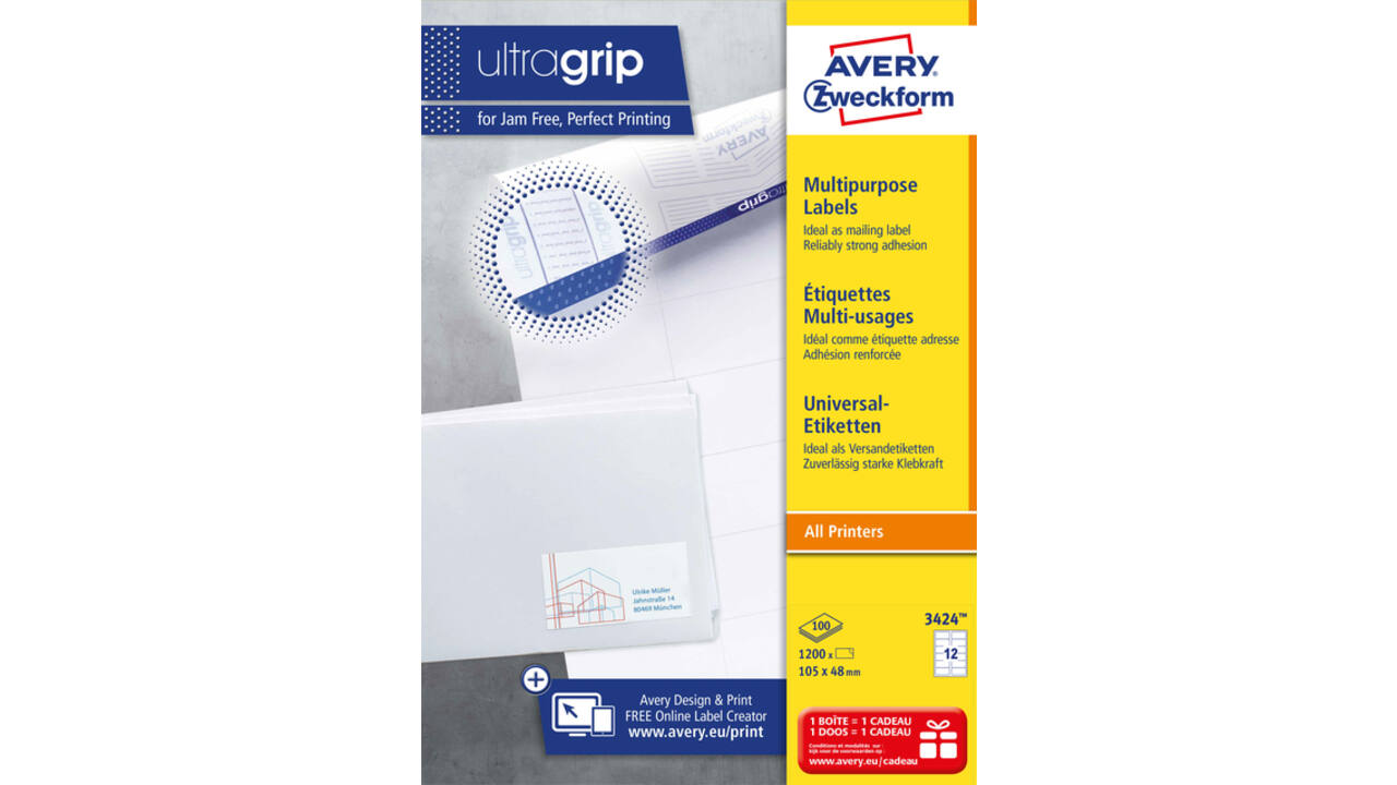 Etiket Avery Zweckform 3424 105x48mm wit 1200stuks