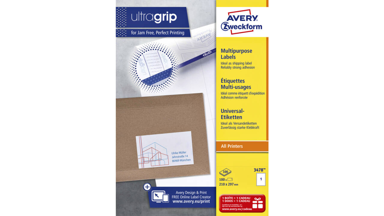 Etiket Avery Zweckform 3478 210x297mm A4 wit 100stuks