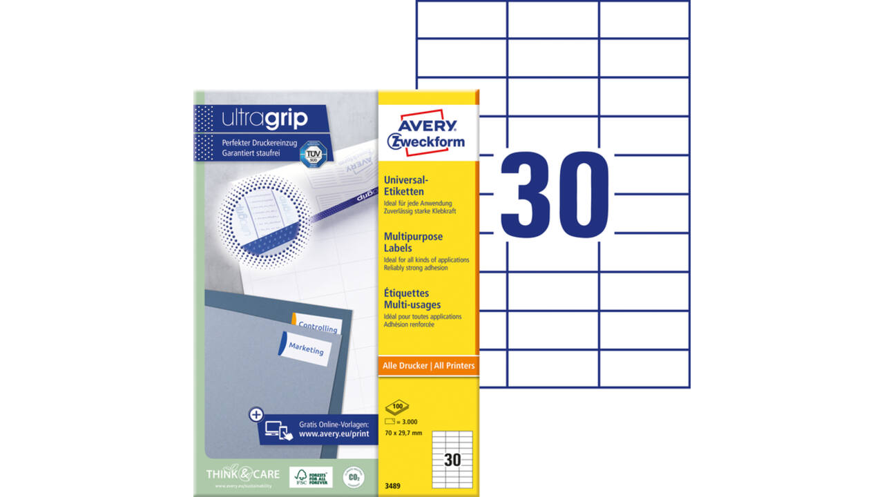 Etiket Avery Zweckform 3489 70x29.7mm wit 3000stuks