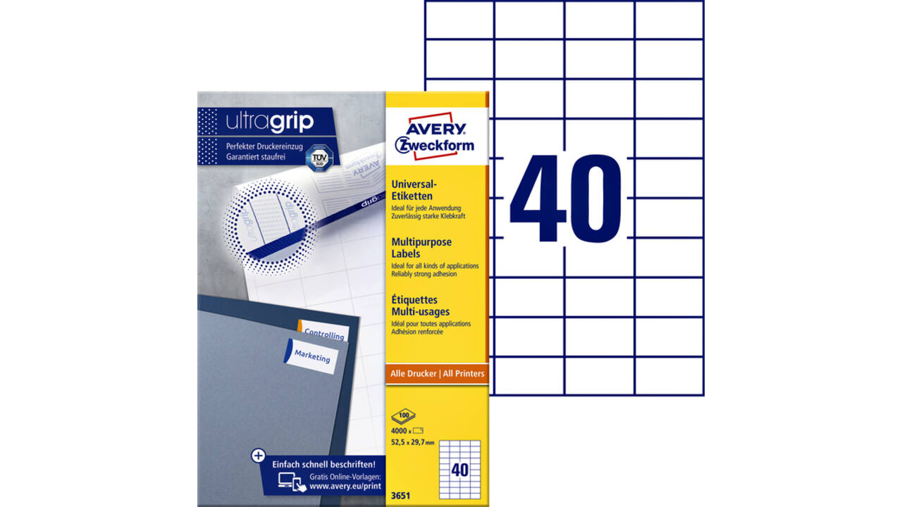 Etiket Avery Zweckform 3651 52.5x29.7mm wit 4000stuks