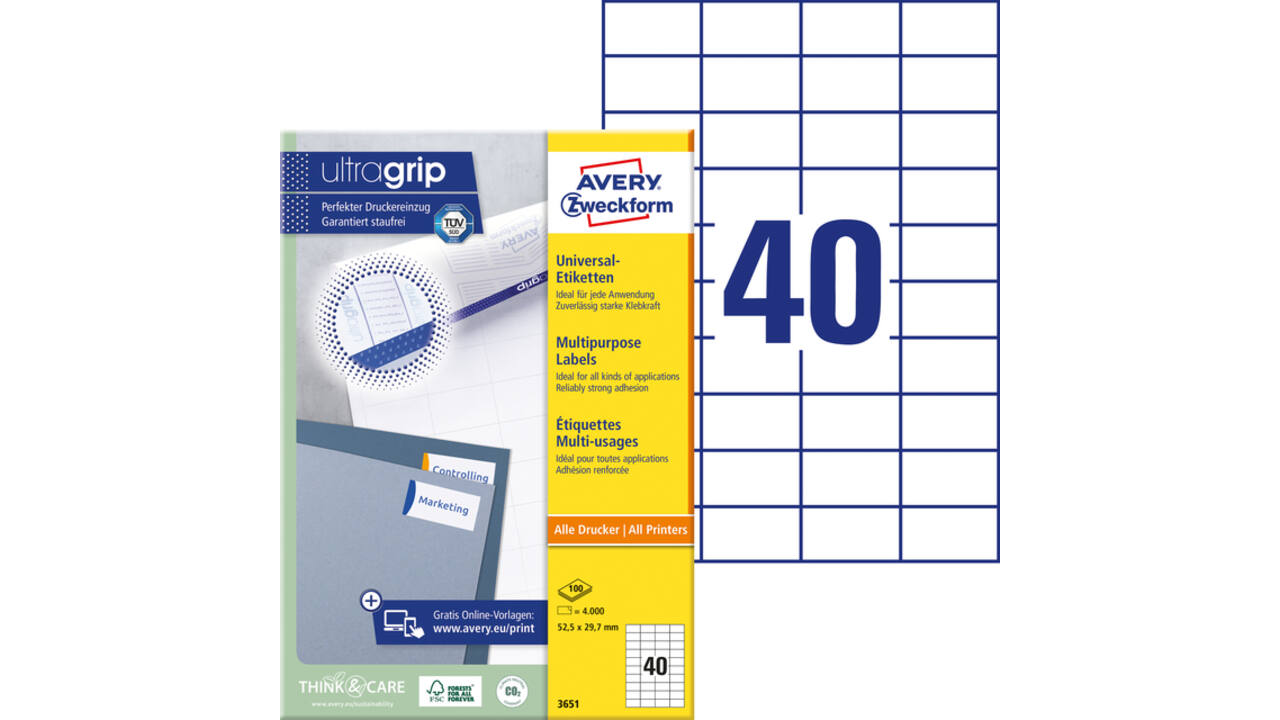 Etiket Avery Zweckform 3651 52.5x29.7mm wit 4000stuks