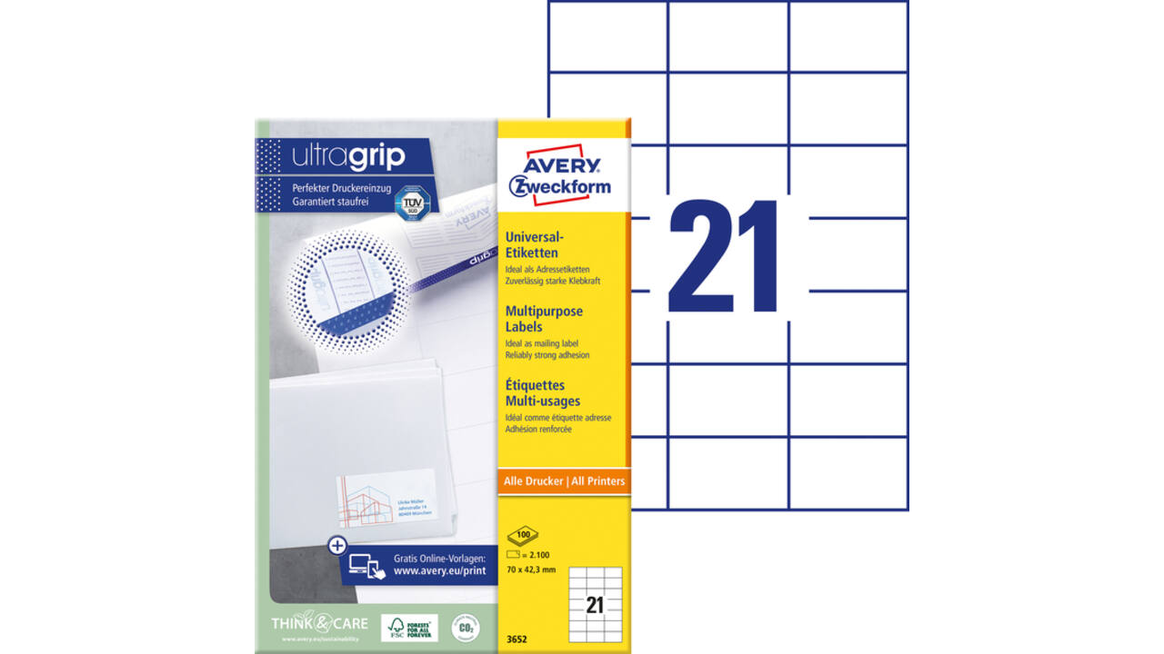 Etiket Avery Zweckform 3652 70x42.3mm wit 2100stuks