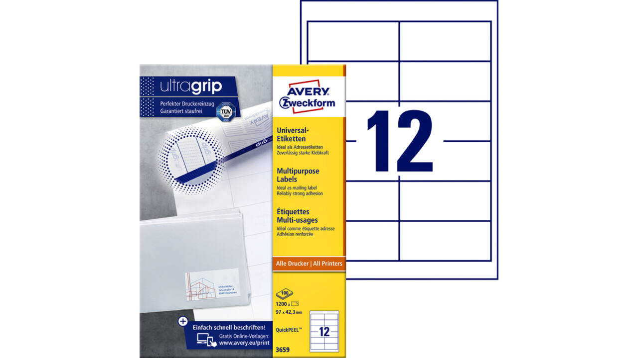 Etiket Avery Zweckform 3659 97x42.3mm wit 1200stuks