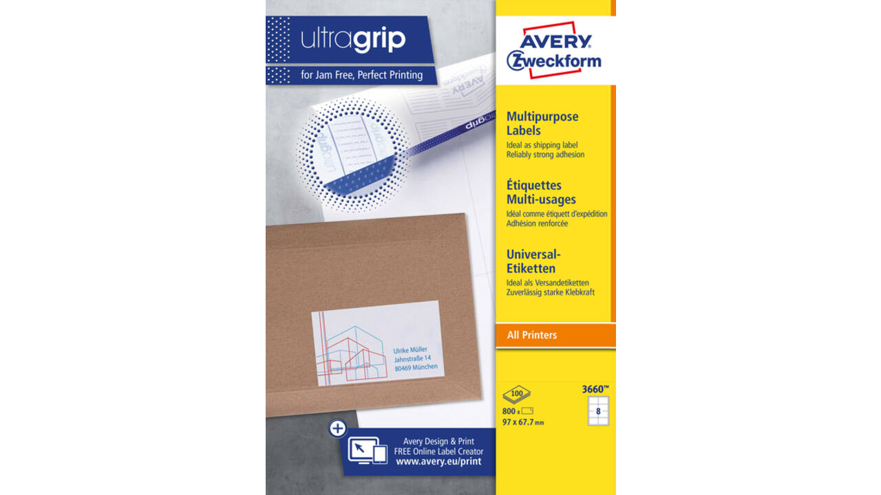 Etiket Avery Zweckform 3660 97x67.7mm wit 800stuks