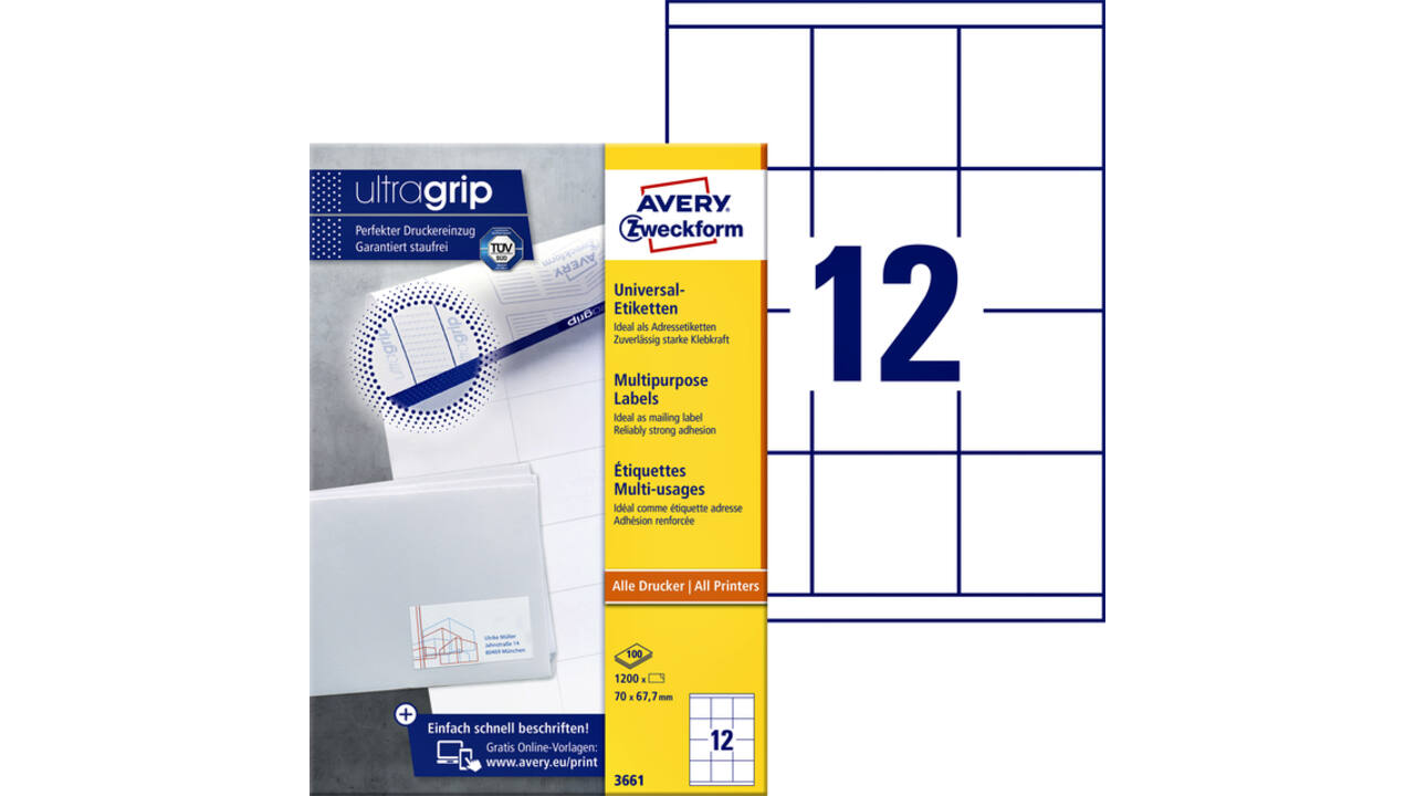 Etiket Avery Zweckform 3661 70x67.7mm wit 1200stuks